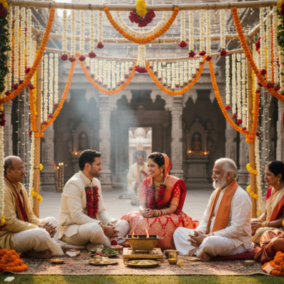 Expert Pandit Ji performing Saptapadi for Arya Samaj Marriage in Delhi.