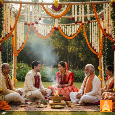 Expert Pandit Ji performing Saptapadi for Arya Samaj Marriage in Noida.